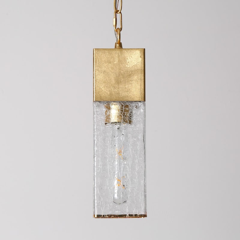 Luxmira Modern Mini Luxury Glam Gold Cylinder Single Pendant with Art Glass for Kitchen Island - W 3.9" x H 14.6"