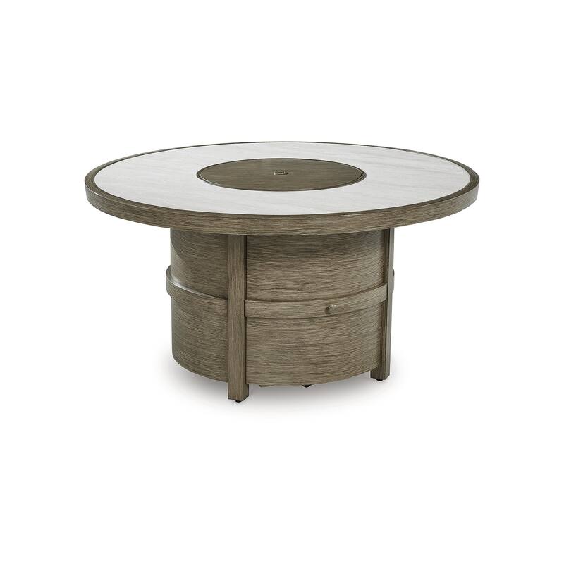 Signature Design by Ashley Rainier Ranch Beige Fire Pit Table - 47.99" W x 47.99" D x 25" H