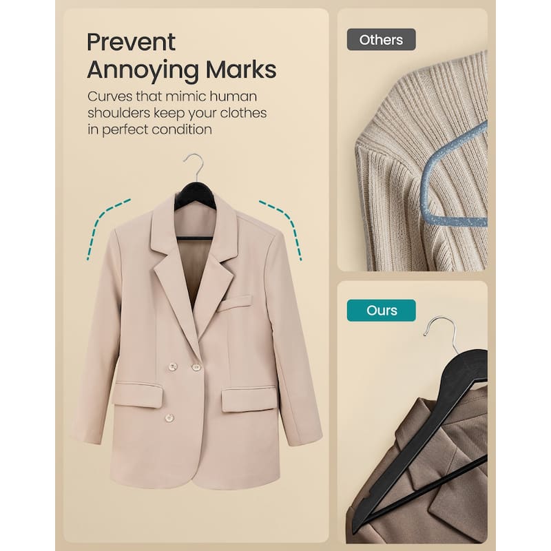 Birch Wood Hangers with Metal Hooks, Slim Design, and 360 Swivel