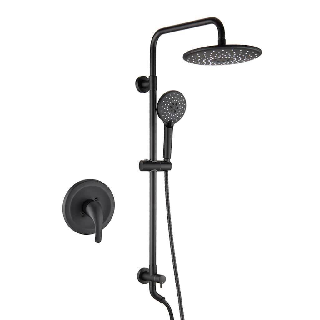 Wall Mounted Rain Showerhead and Hand Shower System with Adjustable Slide Bar (Rough-in Valve Included)