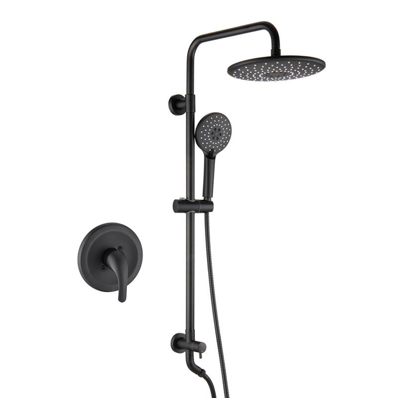 Wall Mounted Rain Showerhead and Hand Shower System with Adjustable Slide Bar (Rough-in Valve Included) - Matte Black