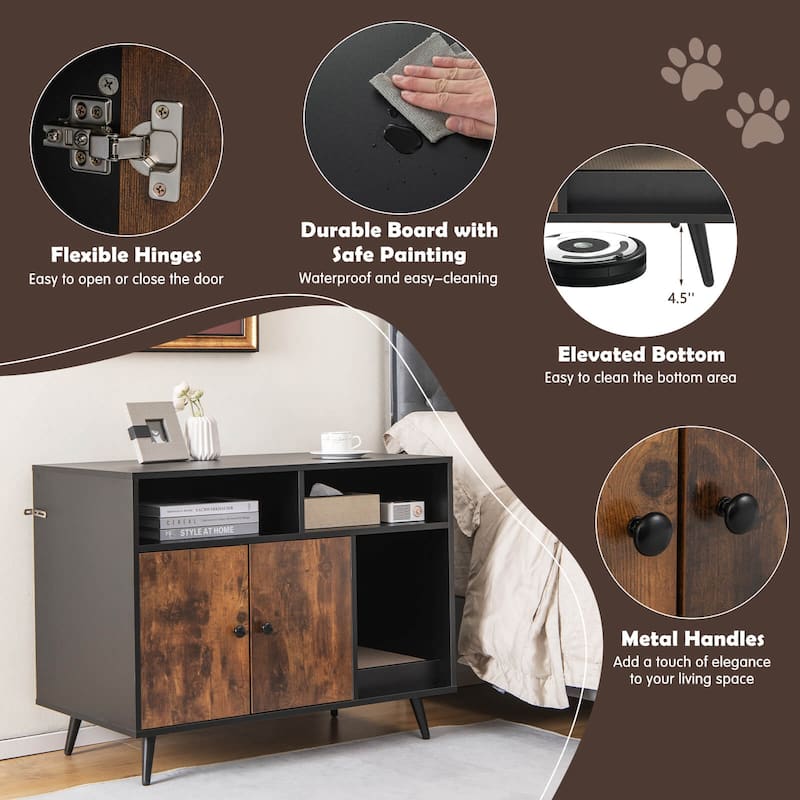 Cat Litter Box Enclosure with Storage Compartments and Pet Scratcher