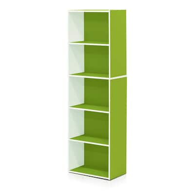 52 in. Tall Green/White Wood 5-Shelf Bookcase