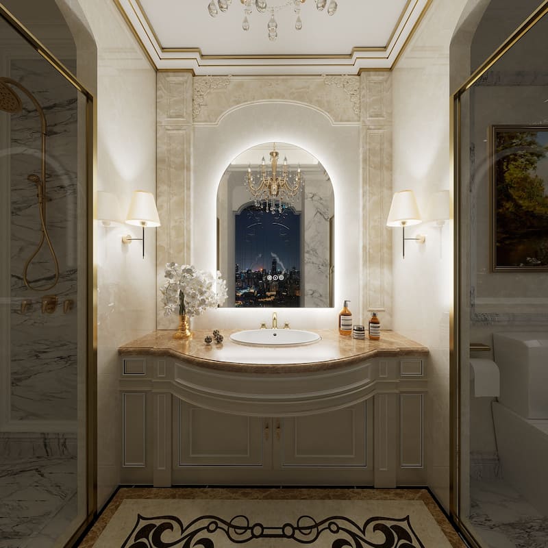 UL Certified Arched LED Anti-fog Tempered Glass Wall Bathroom Vanity Mirror