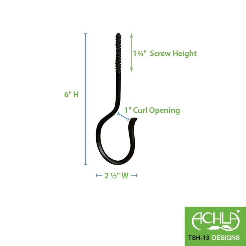 Achla Designs Set of 3 Multi Use Wall/Ceiling Hooks, 6 Inch Tall, Black Powder Coat Finish