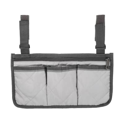 Chair Armrest Organizer, 4 Pockets Book Holder with Straps, Grey