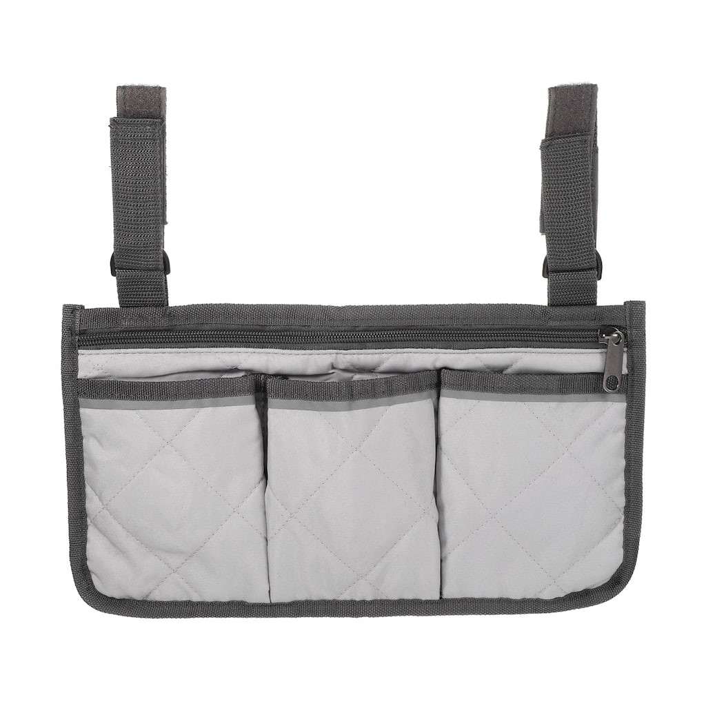 Chair Armrest Organizer, 4 Pockets Book Holder with Straps, Grey
