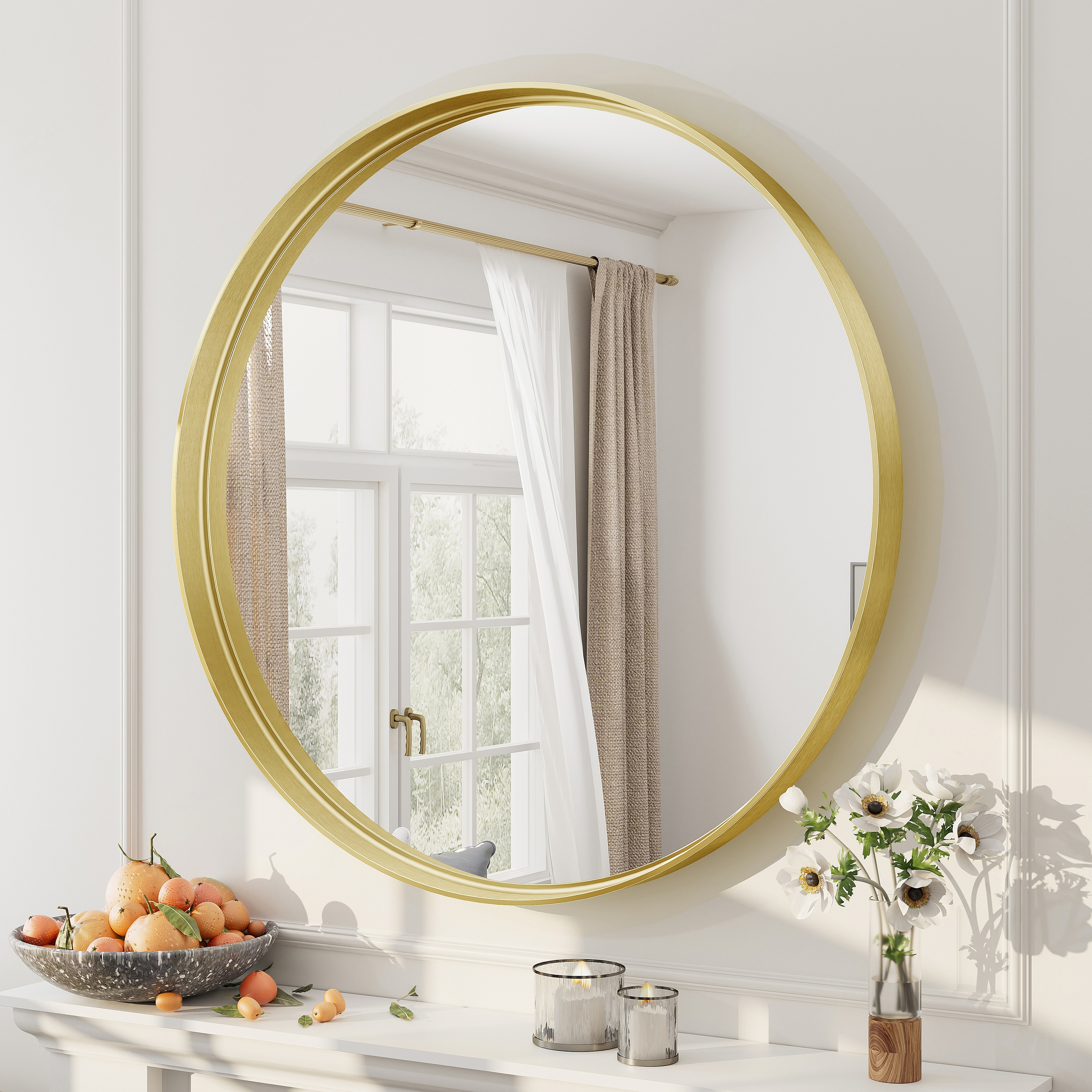 Round Tempered Glass and Metal Framed French Cleat Mounted Wall Bathroom / Vanity Mirror
