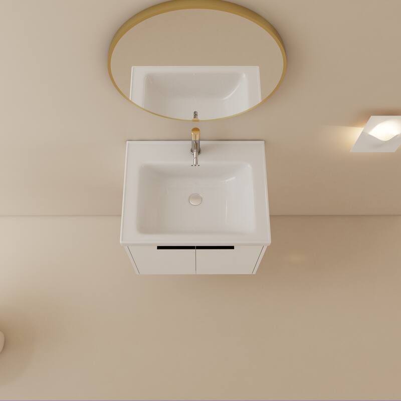 Wall Mounted Bathroom Vanity with Ceramic Basin, Soft Closing Doors, and Metal Handles for Modern Bathroom Storage