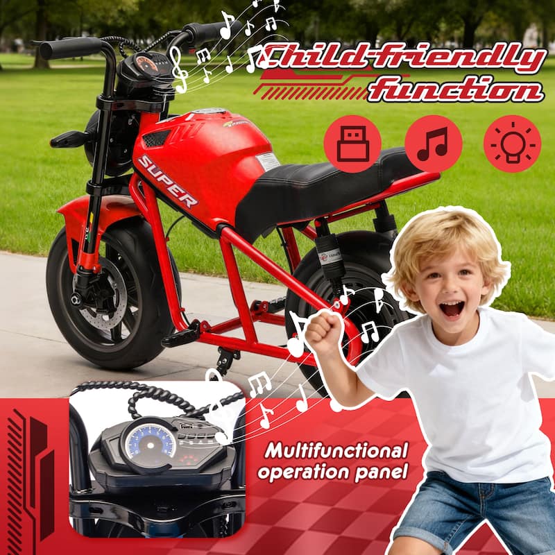 Simple Electric Bike Kids Electric Motorcycle 24V Ride-On Motorcycle with Built-in Music & LED Lights