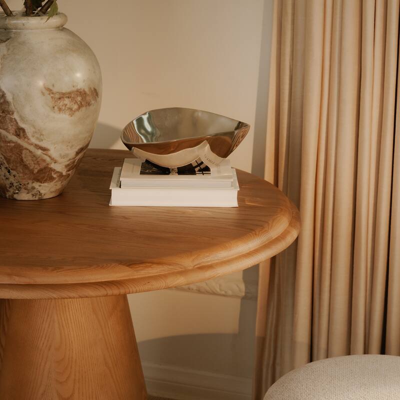 Title: NADAAL STUDIOS Lumiel Café Table, Solid Ash Wood Round Top, Double Bullnose Edge, Natural Finish