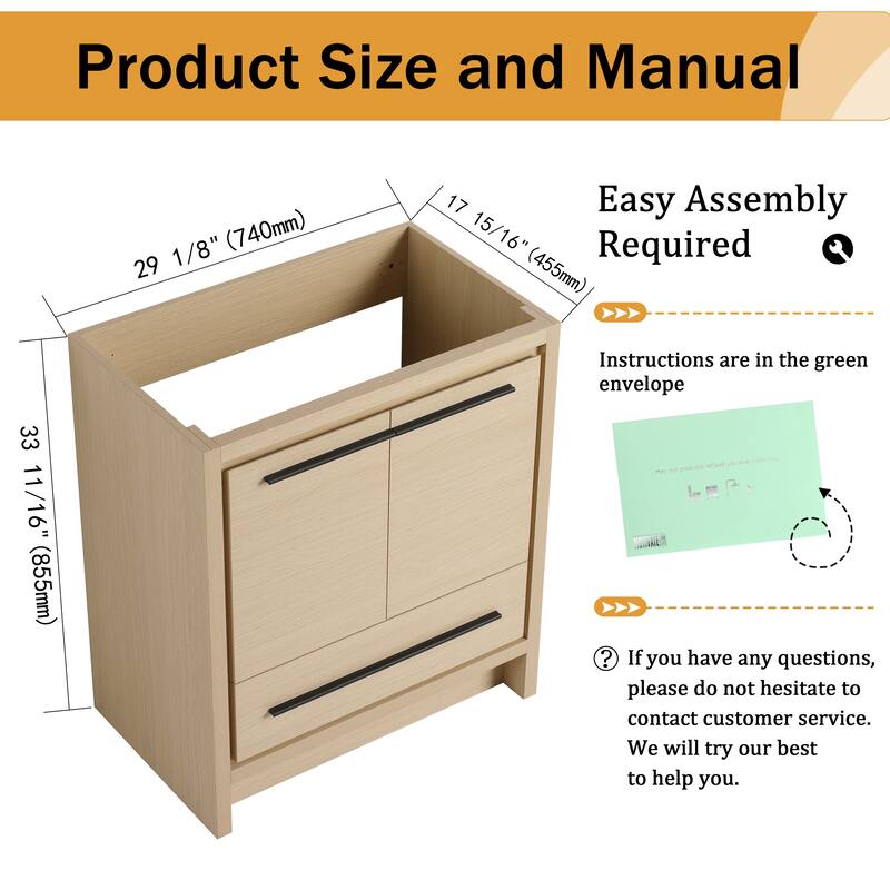 Malwee 24"/30"/36"/48"/60" Bathroom Vanity Without Sink, FreeStanding Vanity Cabinet with Soft Close Door and Drawer