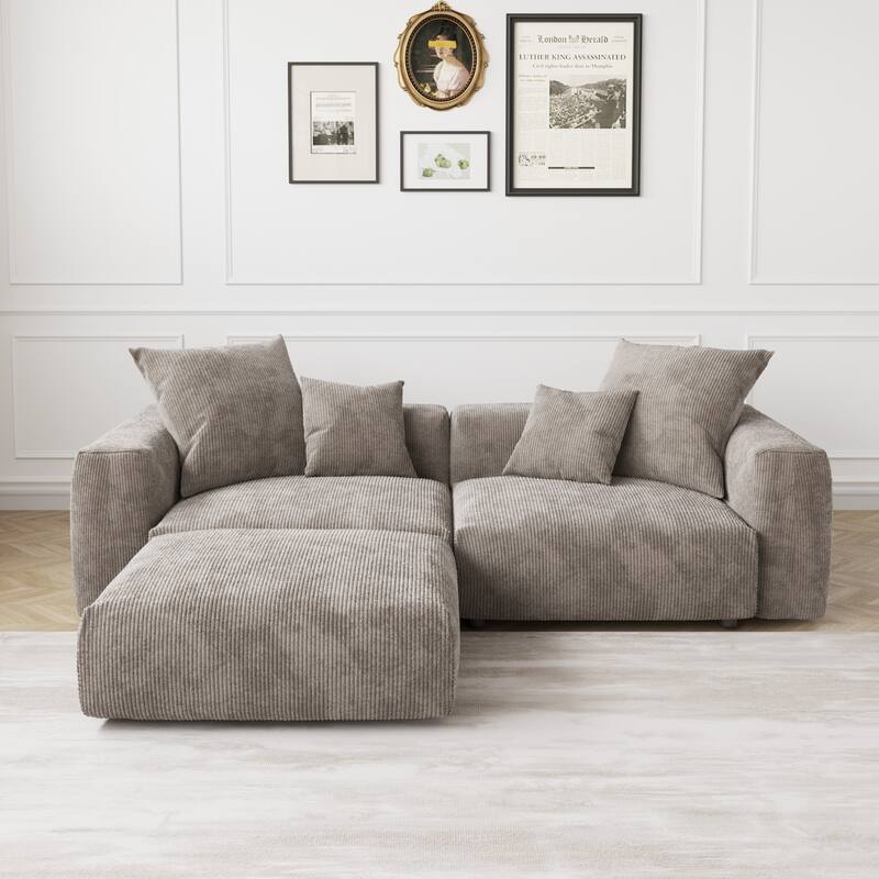 102" Oversized Corduroy Modular Sofa Reversible Couch with Ottoman