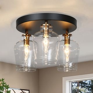 Modern 3-Light Black Gold Glass Flush Mount Ceiling Foyer Light for Kitchen - 11 " D × 8 " H