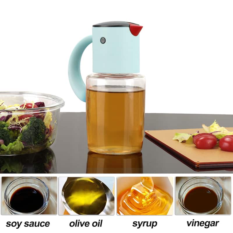 Olive Oil Dispenser Bottle, Auto Lid Pour Drip-Free Spout, Bird Look - Blue - 320ML