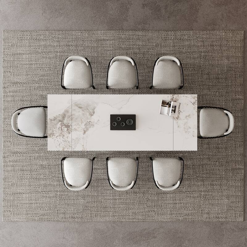 9 - Piece 94.48'' Modern Minimalist Extendable Sintered Stone Top Dining Set with 8 Fabric Chair