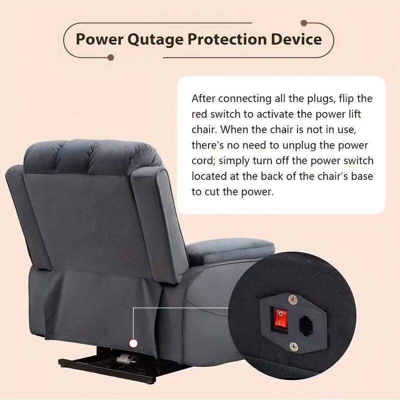 Power Lift Recliner with Extended Footrest,Overstuffed Chenille Dual Motor Recliners with Heat/Message,USB Type C Charging