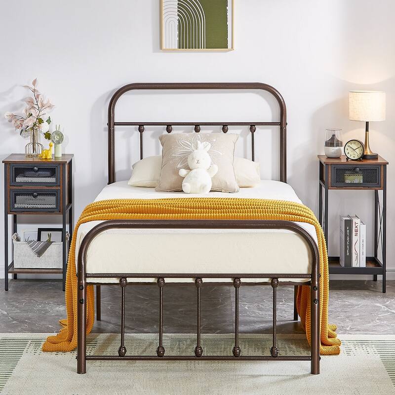 VECELO Modern Metal Platform Kids Bed Frame,Twin Size Bed Set of 2