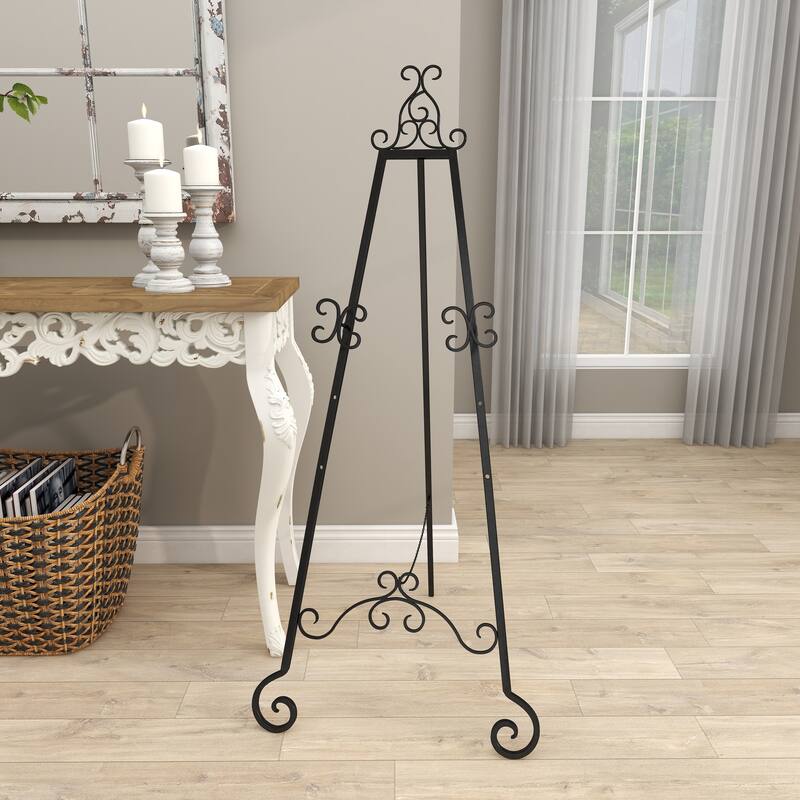 Metal Scroll Large Adjustable 3 Tier Display Easel with Chain Support - Black - Roche River Decor