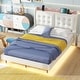 preview thumbnail 18 of 33, Full Size Platform Bed with LED Light Strips and Headboard Storage Space Beige