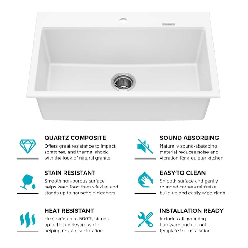 KRAUS Granite 31 inch 1-Bowl Undermount Drop-in Kitchen Sink
