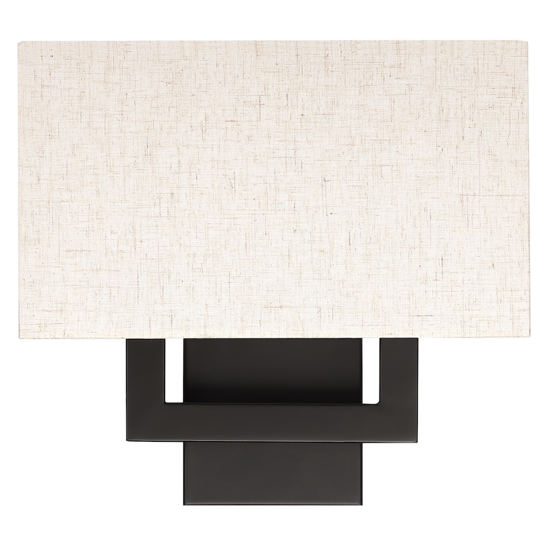 12in H Dark Bronze Wall Sconce Light With Oatmeal Fabric Shade