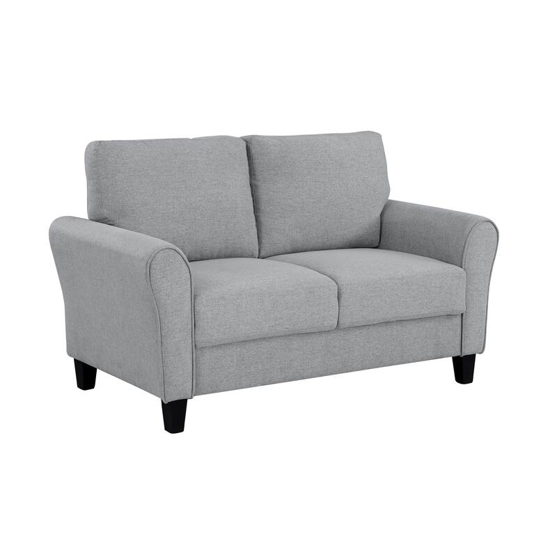 Modern 1Pc Loveseat Dark Gray Textured Fabric Upholstered Rounded Arms Attached Cushions Transitional Living Room Furniture