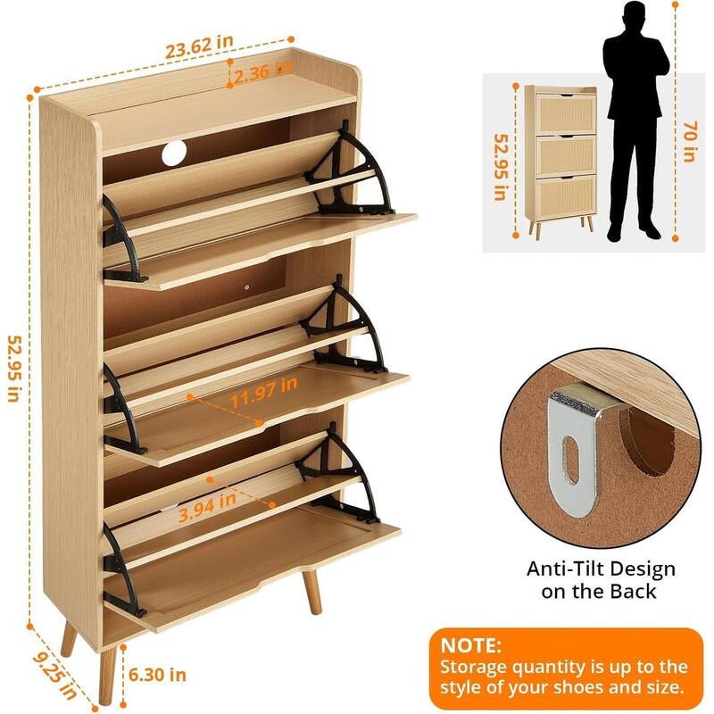 Space-Saving 3 Flip Drawers Shoe Cabinet for Entryway Hallway