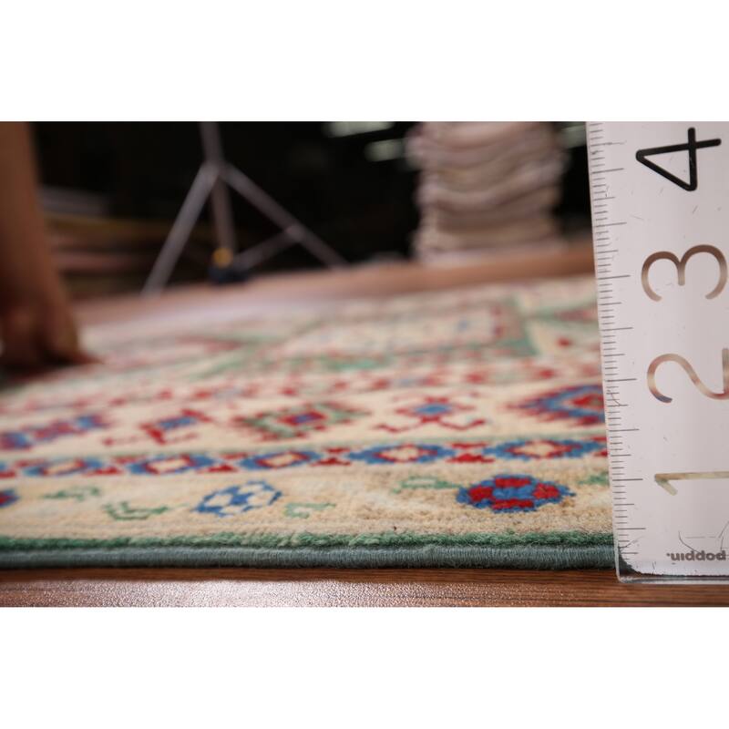 Kazak Oriental Accent Rug Handmade Green Wool Carpet - 3'3" x 4'8"