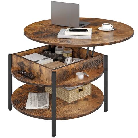 Round Lift Top Coffee Table for Living Room, 35.43'' Round Coffee Table with Storage and Hidden Compartment - as picture