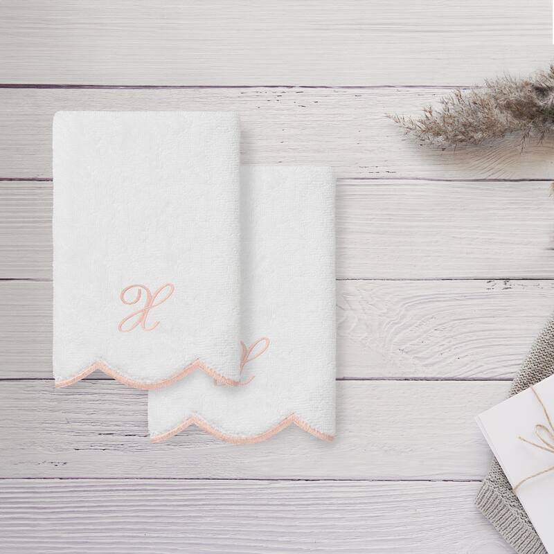 Authentic Hotel and Spa 100% Turkish Cotton Pink ADORNIA Scallop Personalized 2 Piece Fingertip Towel Set - 2 Fingertip Towels