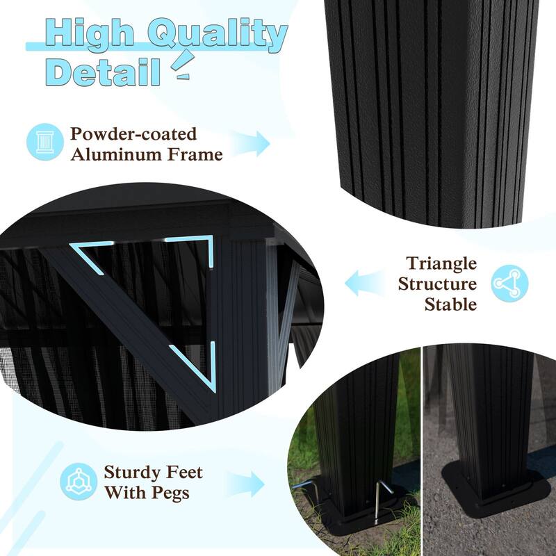 VEIKOUS Aluminum Double Hardtop Gazebo Pergola for Patio, Lawn, and Garden with Removable Netting