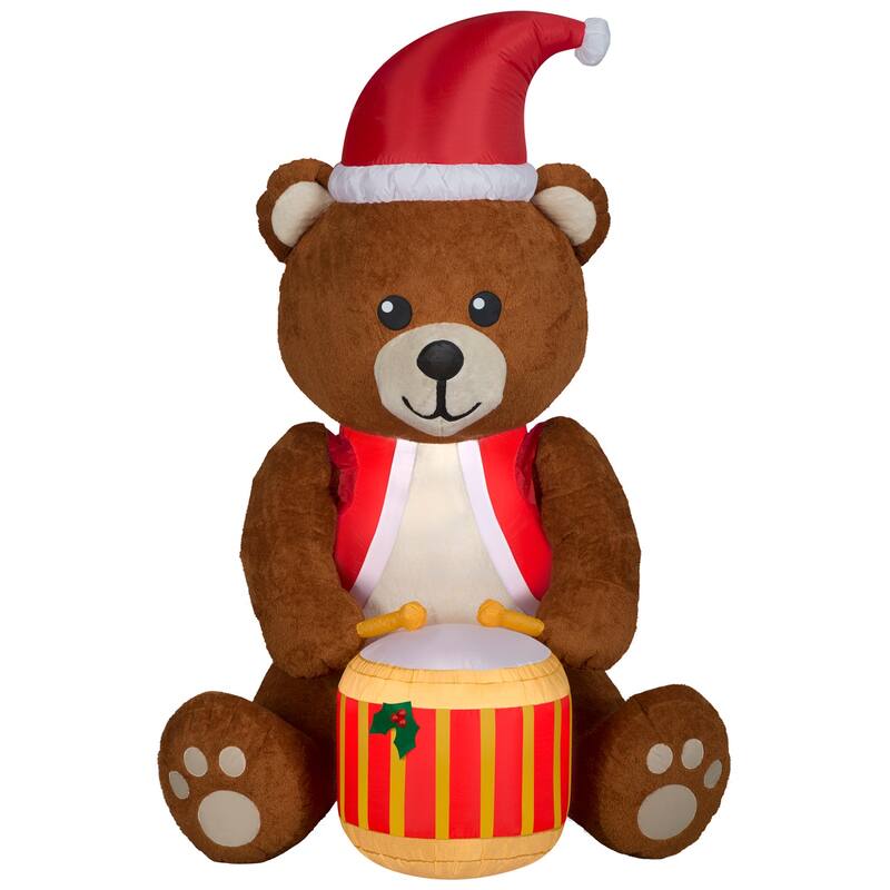 Gemmy Animated Christmas Inflatable Drummer Boy Teddy Bear, 6 ft Tall