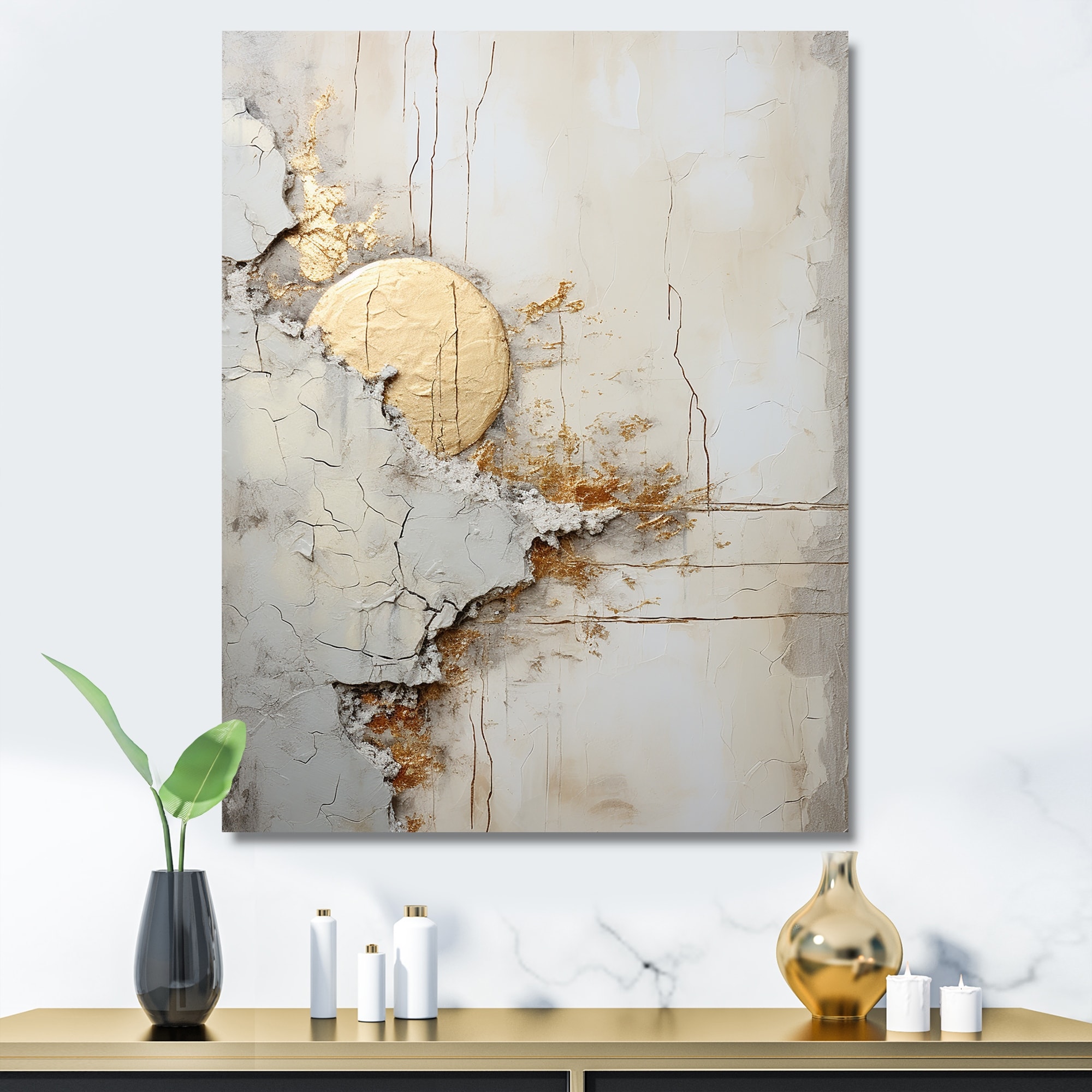 Designart "Grey And White Nature Split II" Abstract Shapes Wall Art