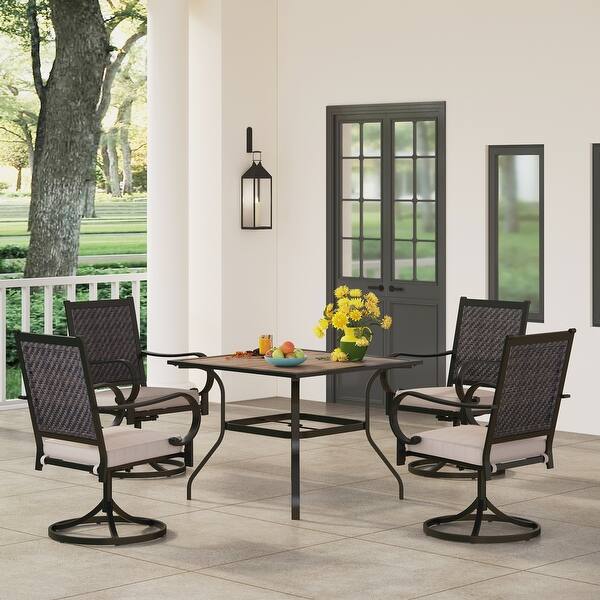 5piece Patio Dining Set, 4 Rattan Swivel Chairs with Cushion and 1