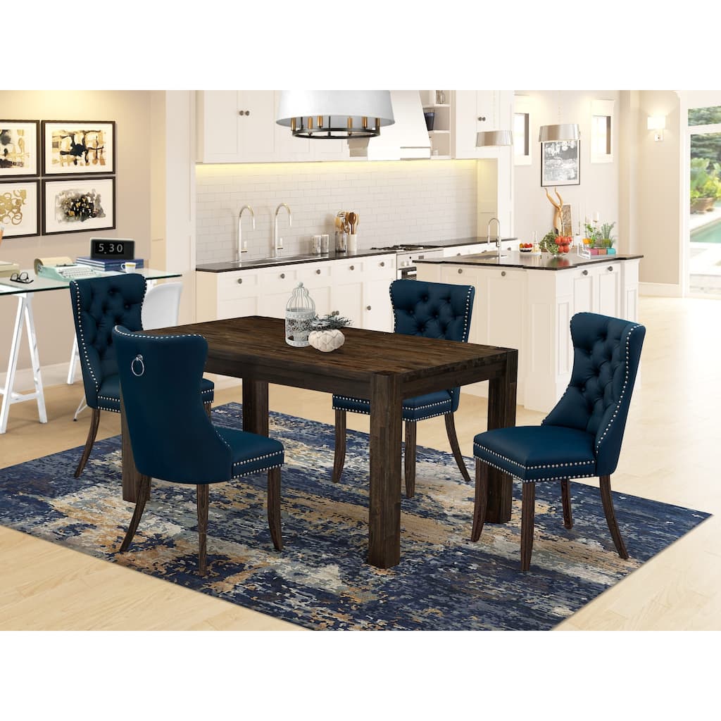 East West Furniture Dining Set- a Rustic Wood Kitchen Table and Upholstered Chairs, Distressed Jacobean (Pieces Options)