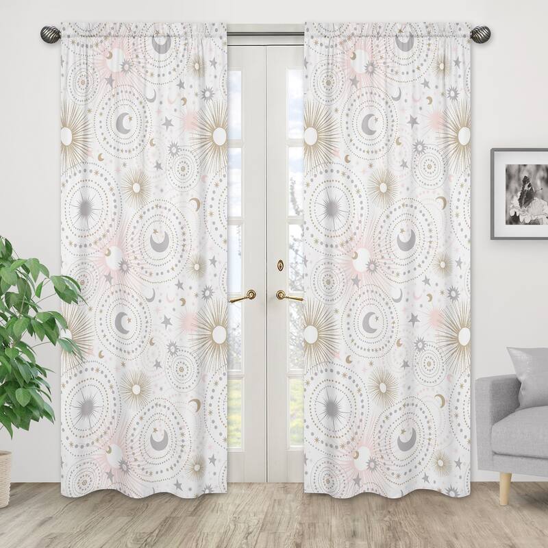 Sweet Jojo Designs Pink, Gold and Grey Star and Moon Celestial Collection 84-inch Window Treatment Curtain Panel Pair