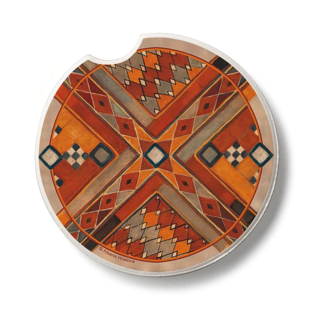 Southwest Pattern III 2 Pack Absorbent Stone Coaster for Vehicle Cup Holder 2.6” Diameter Manufactured in The USA
