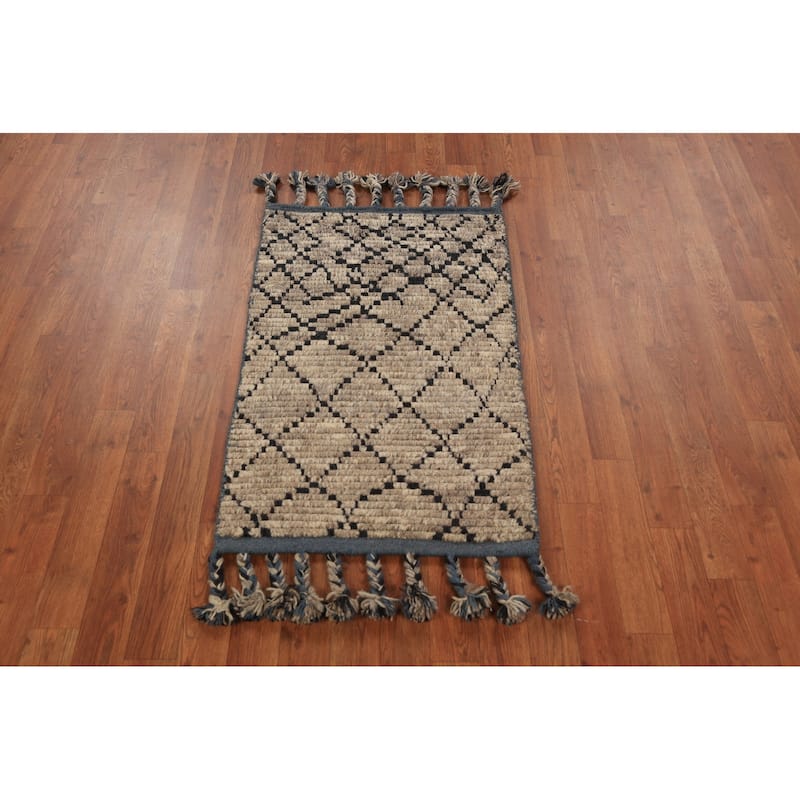 Striped Moroccan Oriental Foyer Rug Hand-Knotted Wool Carpet - 2'0"x 3'0"