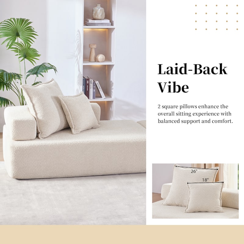 103.5" Boucle Modular Floor Sofa with Free Combination Design and 4 Pillows