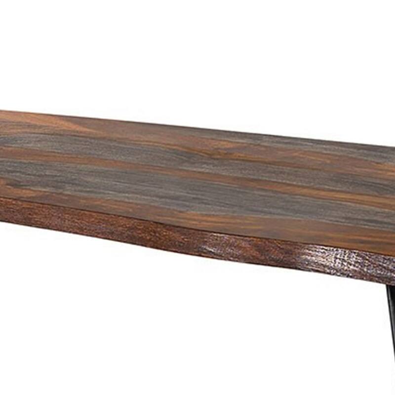 Moka 80 Inch Dining Table, Live Edge Brown Gray Sheesham Wood, Hairpin Legs