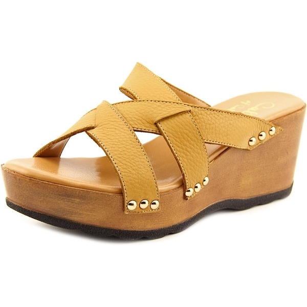 Callisto Syrah Women Open Toe Leather Tan Wedge Sandal