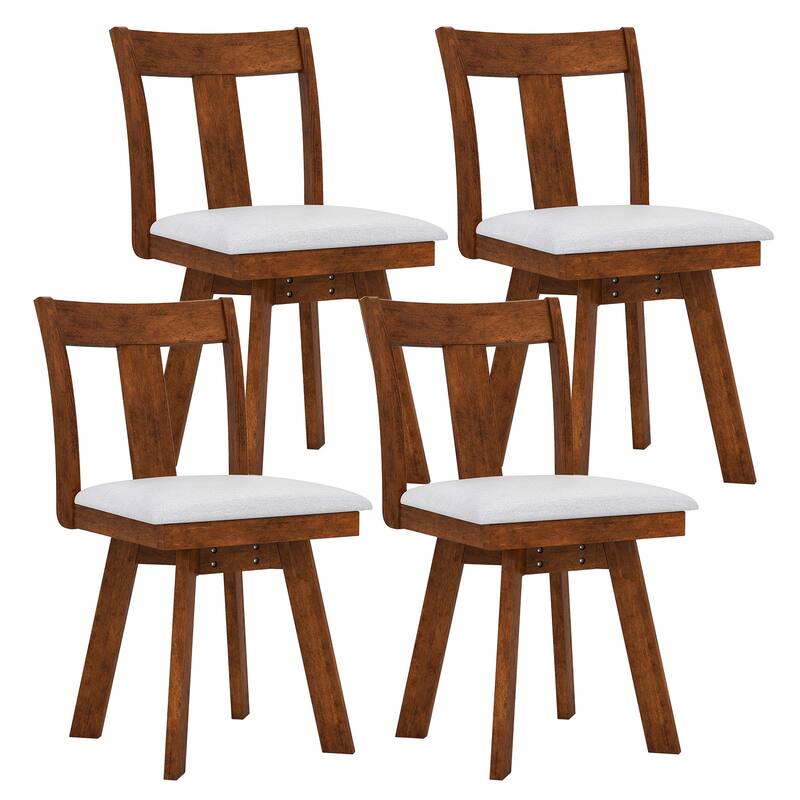 Gymax Swivel Dining Chairs Set of 4 Dining Room Chairs w/ Rubber Wood - Brown - Set of 4