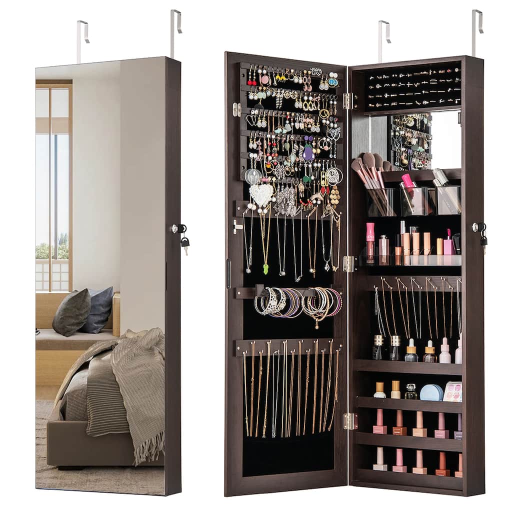 Gymax 43.5'' Jewelry Mirror Cabinet w/ Full-length Mirror & Interior