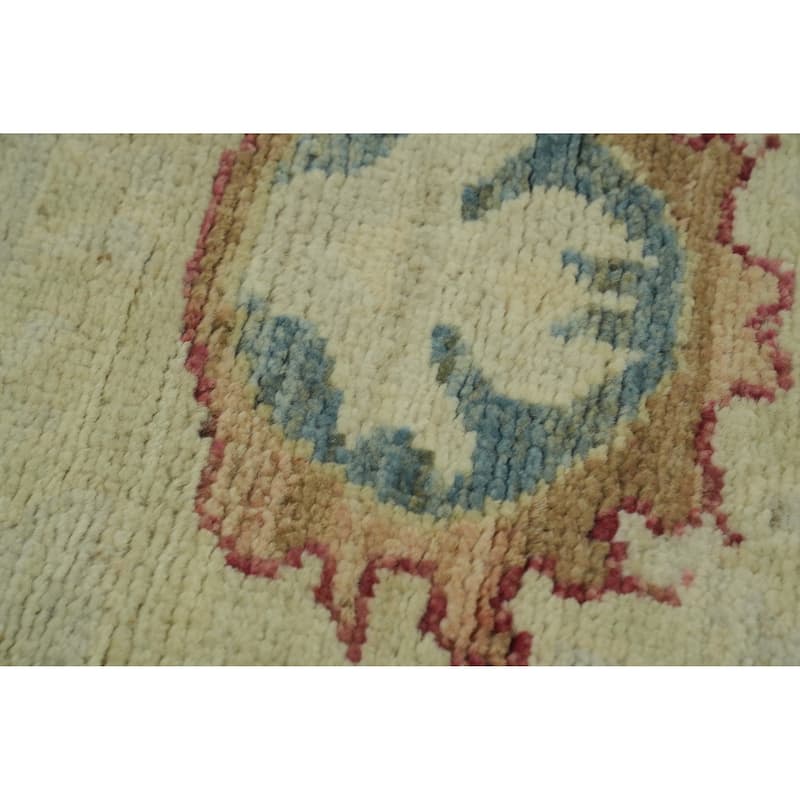 Vegetable Dye Wool Oushak Turkish Area Rug, Floral Geometric Carpet - 12' 2'' X 8' 11''