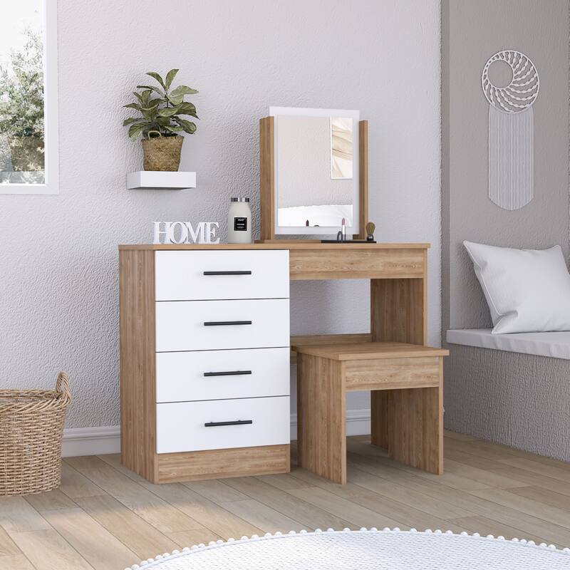 TUHOME Kaia Makeup Dressing Table with Mirror and 4 Drawers