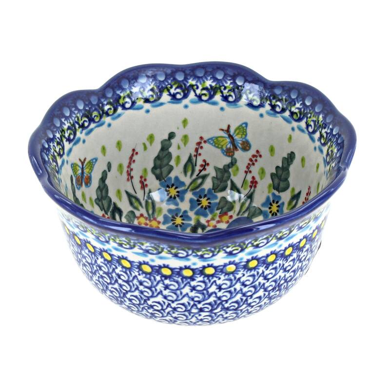Blue Rose Polish Pottery 515 Vena Small Deep Scallop Bowl - Garden of Blue