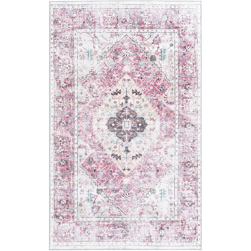 Traditional Tira Collection Area Rug - 5'x8' - Light Coral-Pink