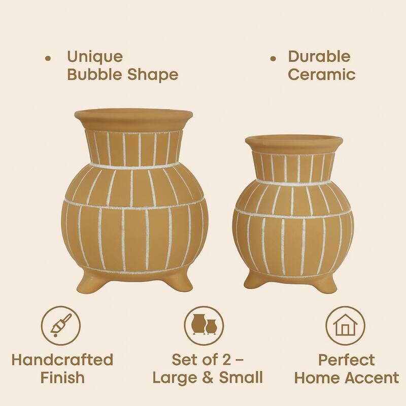 Aria Home Tan Ceramic Bubble Vase with Raised Rim Set of Two