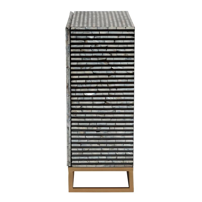 Belenus Modern Bohemian Two-Tone Black and Grey Mother of Pearl and Gold Metal Storage Cabinet